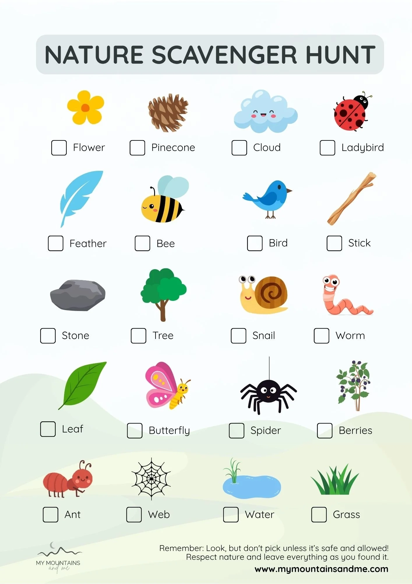 Free Nature Scavenger Hunt Printable For Kids UK My Mountains And Me