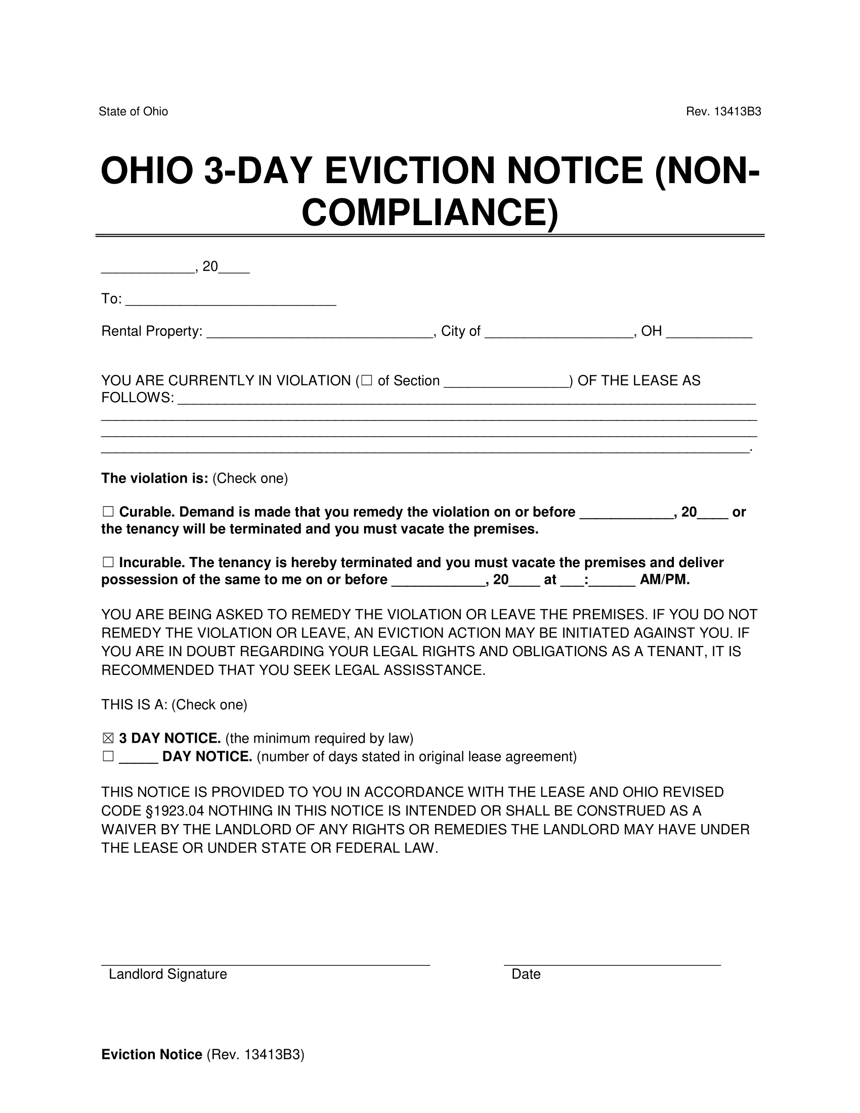 Free Ohio Eviction Notice Forms PDF Word Templates
