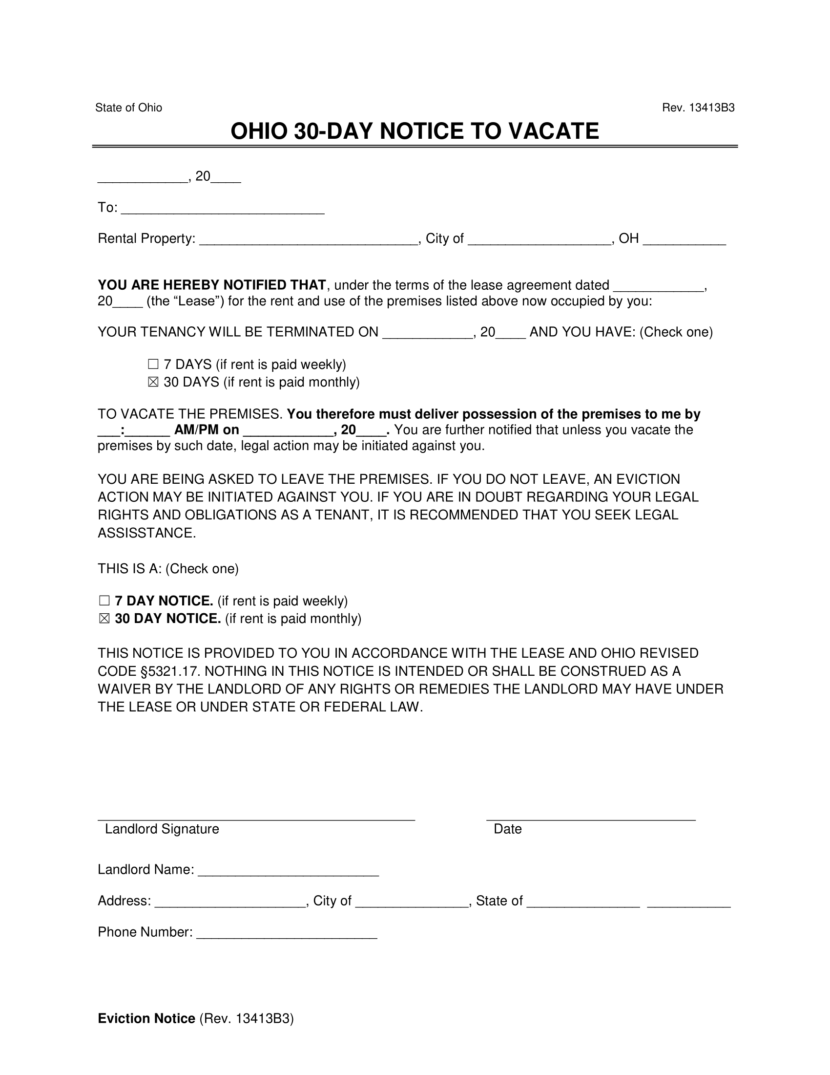 Free Ohio Eviction Notice Forms PDF Word Templates