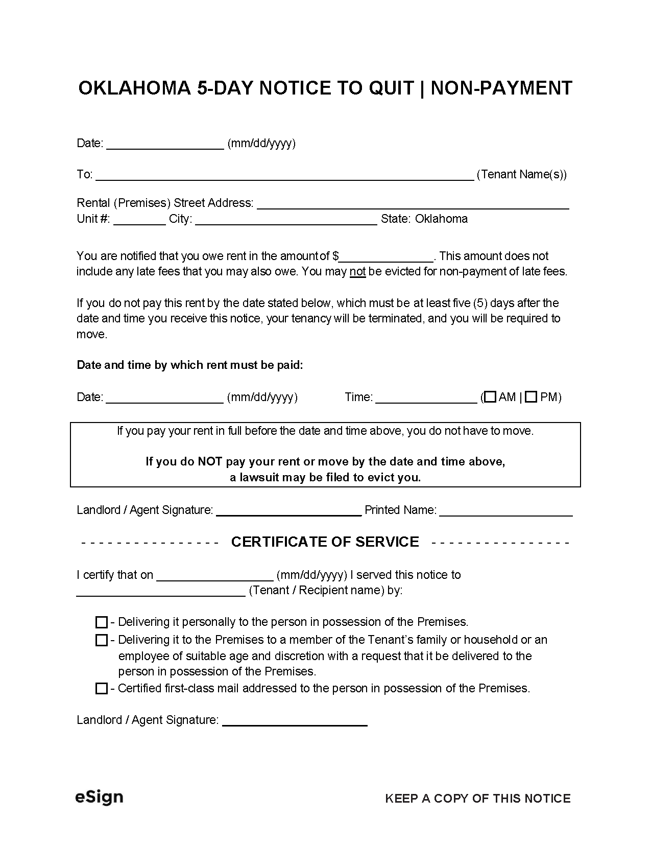 Free Oklahoma 5 Day Notice To Quit Non Payment PDF Word