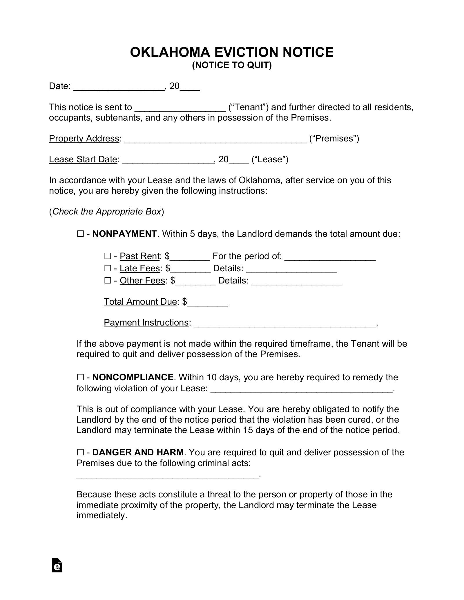 Free Oklahoma Eviction Notice Forms 4 PDF Word EForms