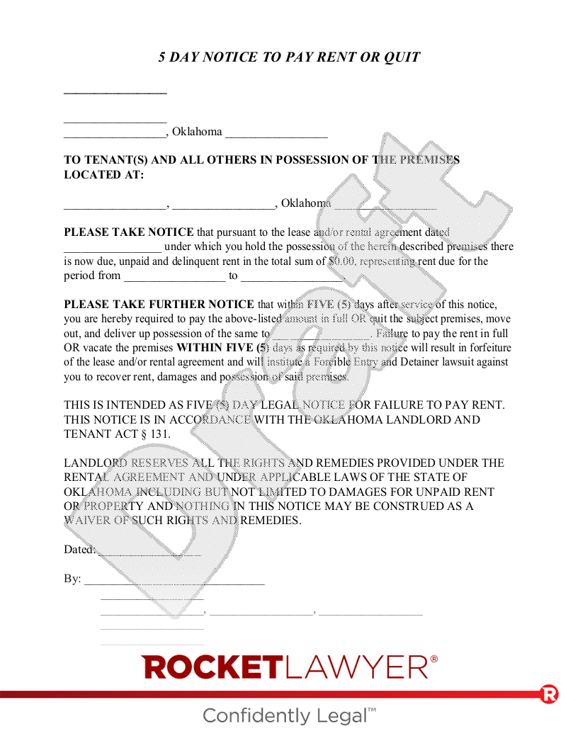 Free Oklahoma Eviction Notice Template Rocket Lawyer
