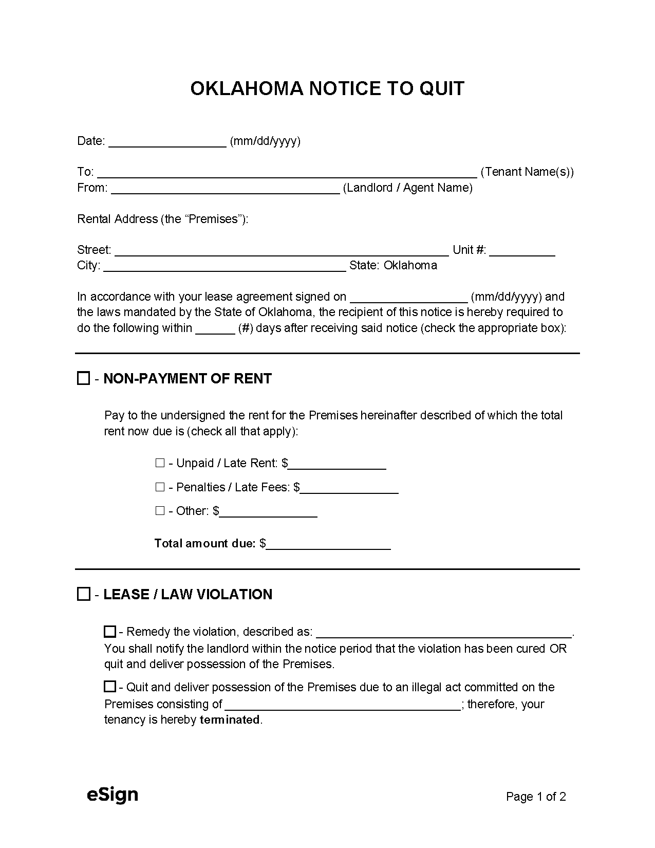 Free Oklahoma Eviction Notice Templates 5 PDF Word