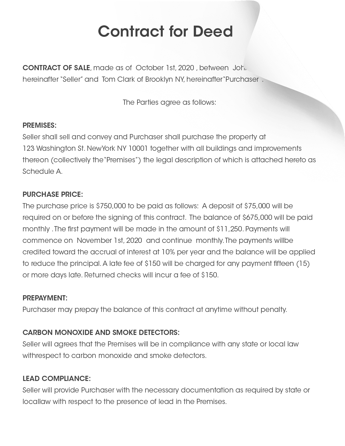 Free Online Contract For Deed Template Generator FormPros