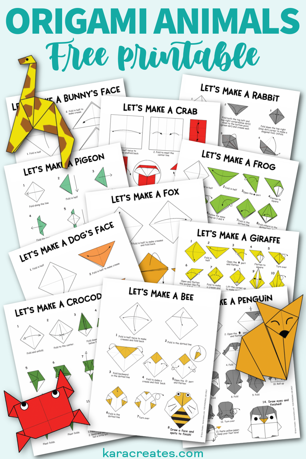 Free Origami Animals With Instructions And Diagrams Kara Creates