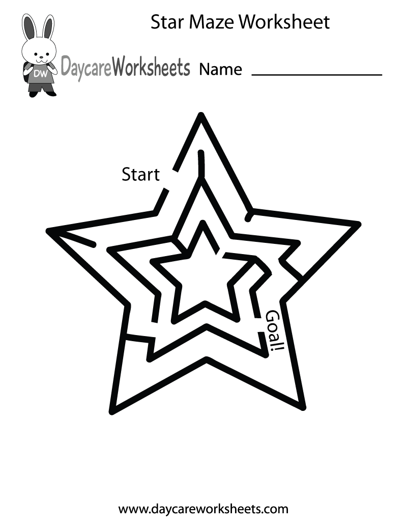 Free Preschool Star Maze Worksheet