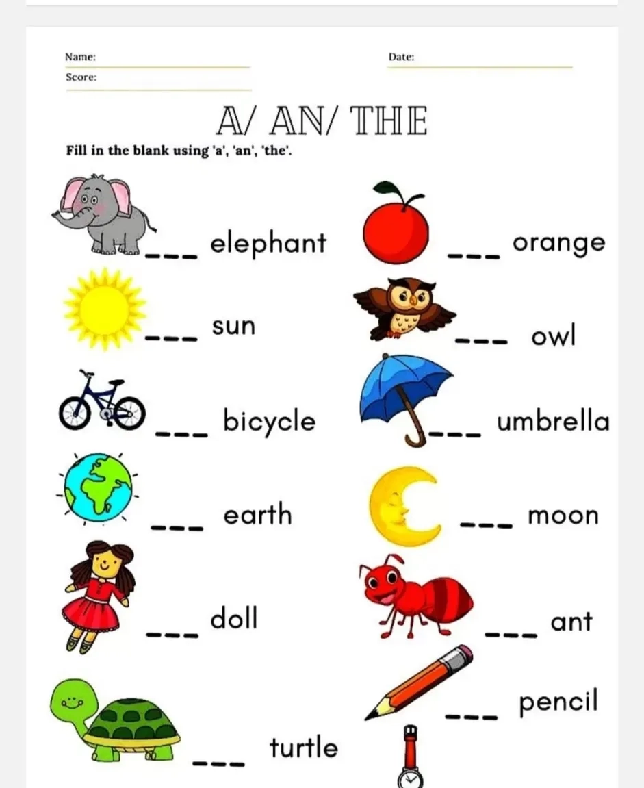 Free Printable A Or An Worksheets For Kindergarten Pdf