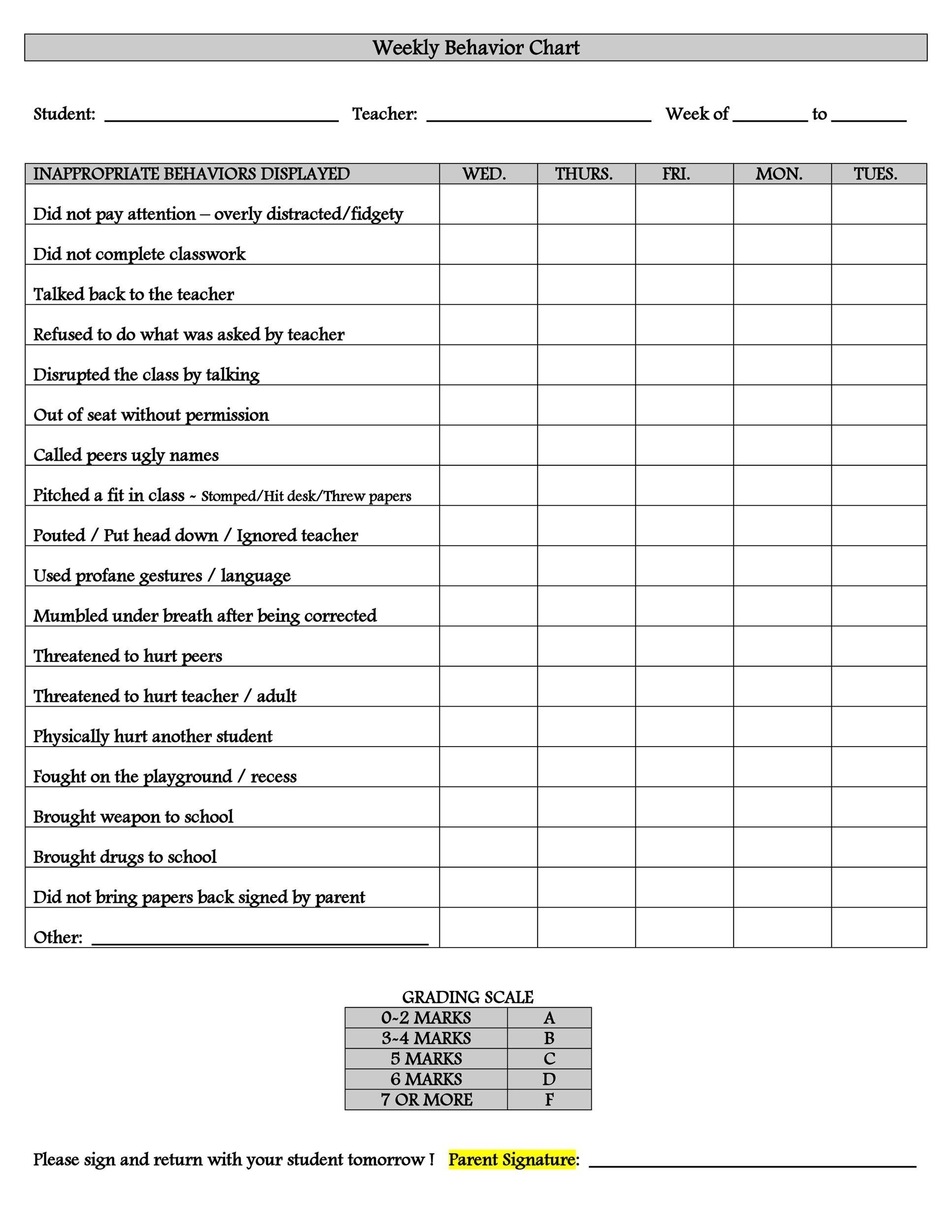 Free Printable Adhd Behavior Charts Printable Study Planner
