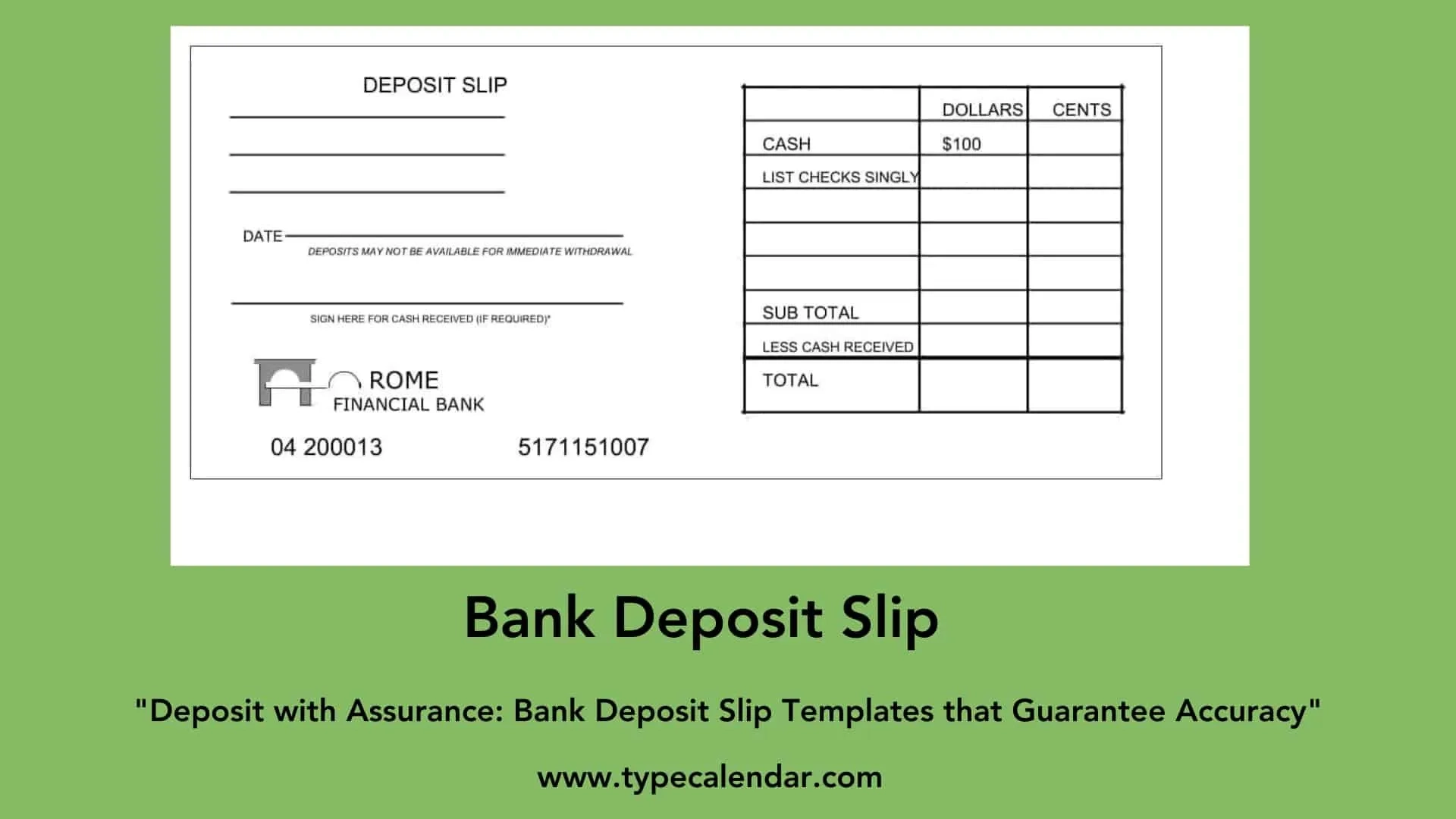 Free Printable Bank Deposit Slip Examples Filled Out PDF
