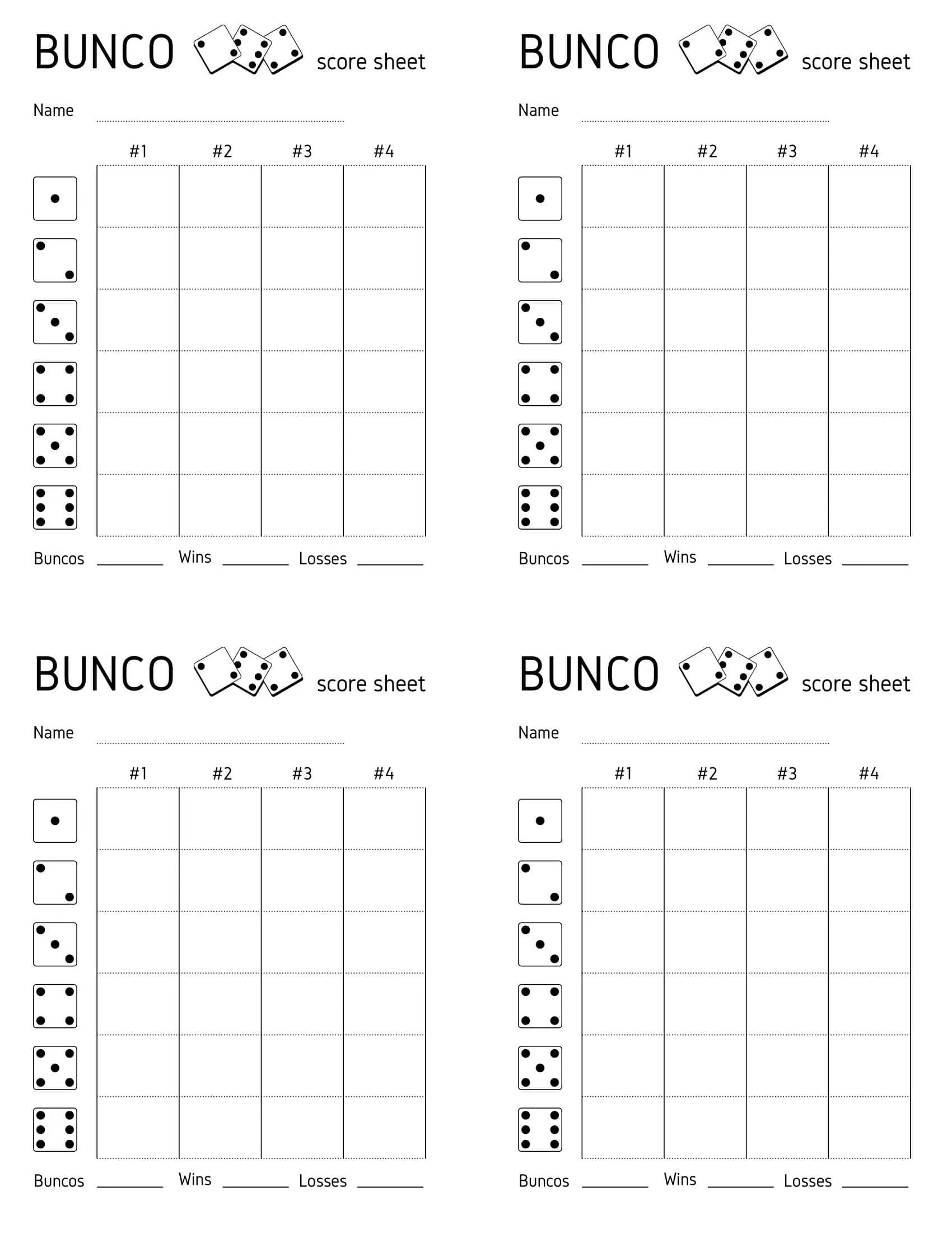 Free Printable Bunco Score Sheet Templates PDF Word 