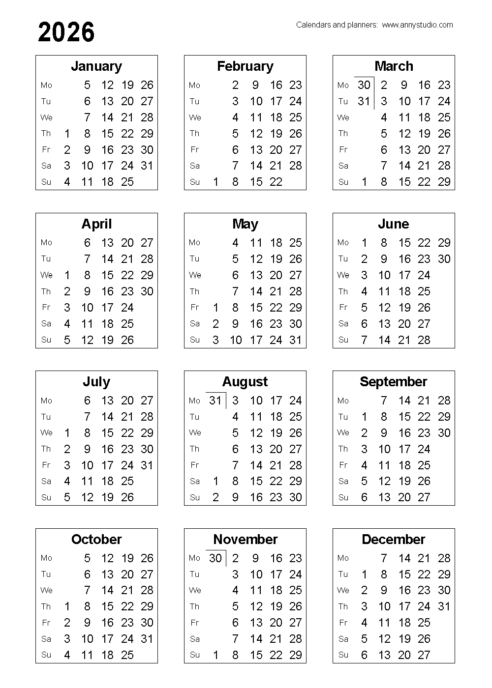 Free Printable Calendars And Planners 2026 2027 And 2028