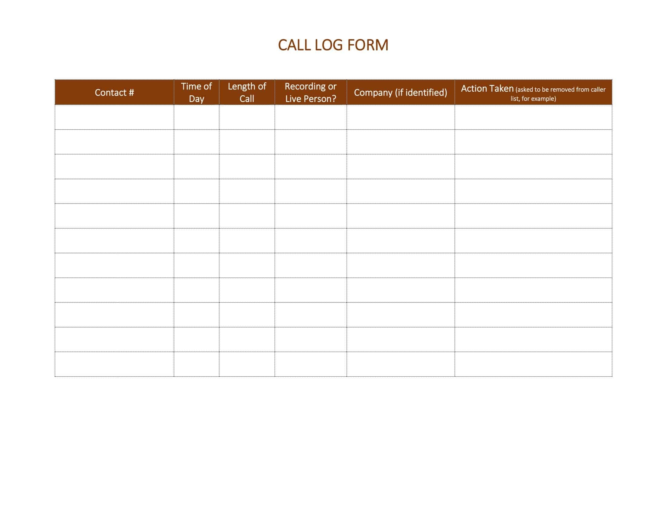 Free Printable Call Log Templates Word Excel PDF 