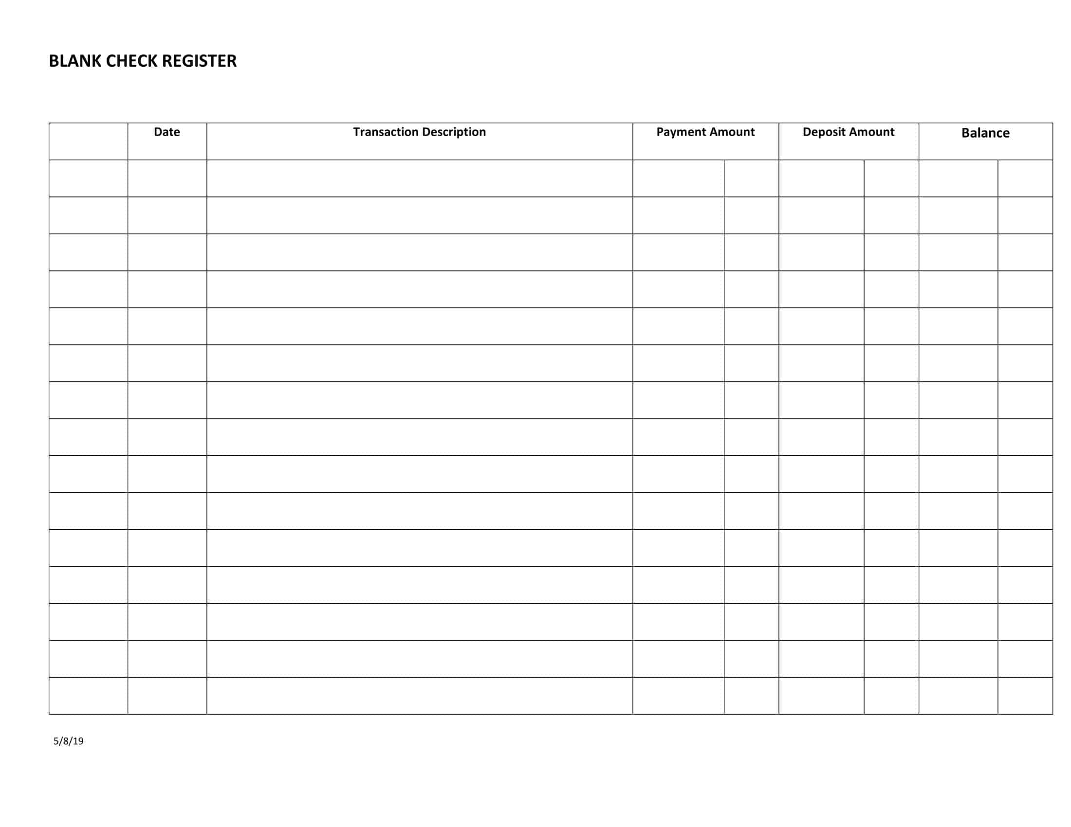 Free Printable Checkbook Register Templates PDF Excel 