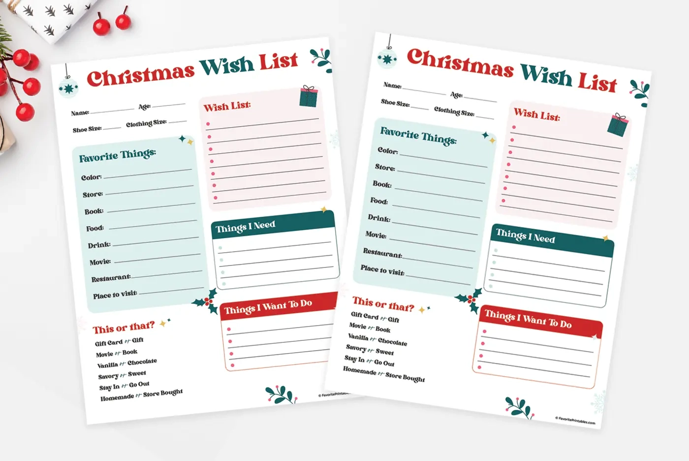 Free Printable Christmas Wish List Favorite Printables