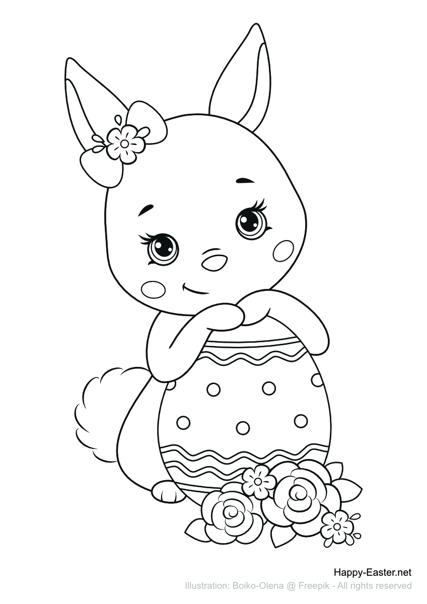Free Printable Coloring Page Cute Bunny Holding An Easter Egg
