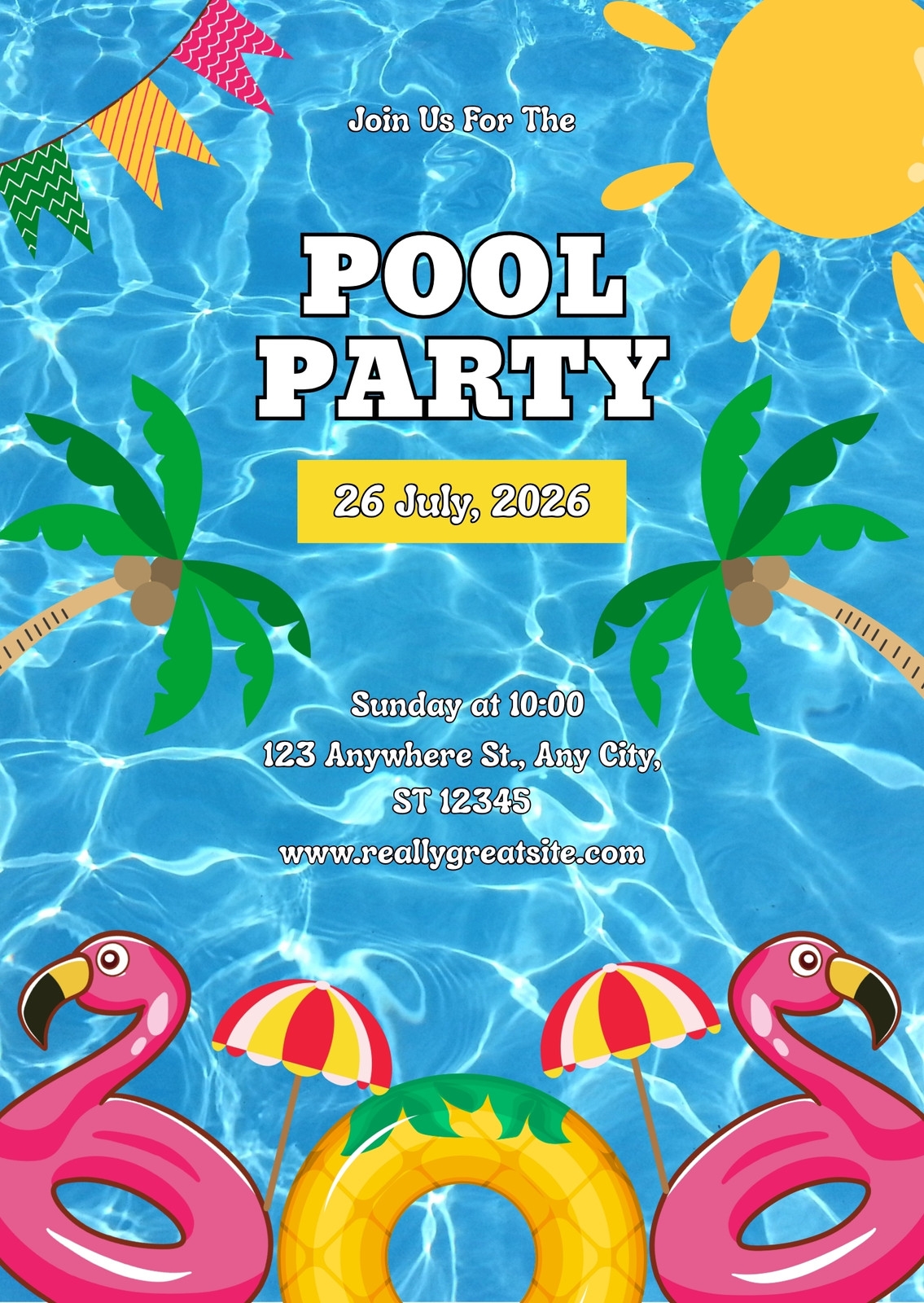 Free Printable Customizable Pool Party Invitation Templates Canva