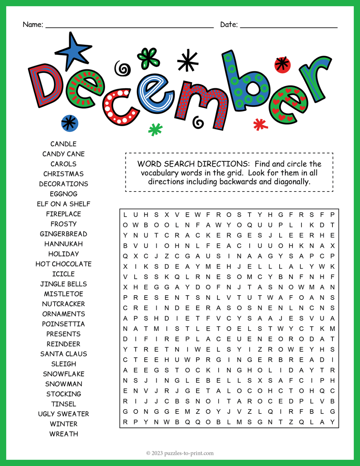 December Word Search Free Printable - Printable We Love Printables