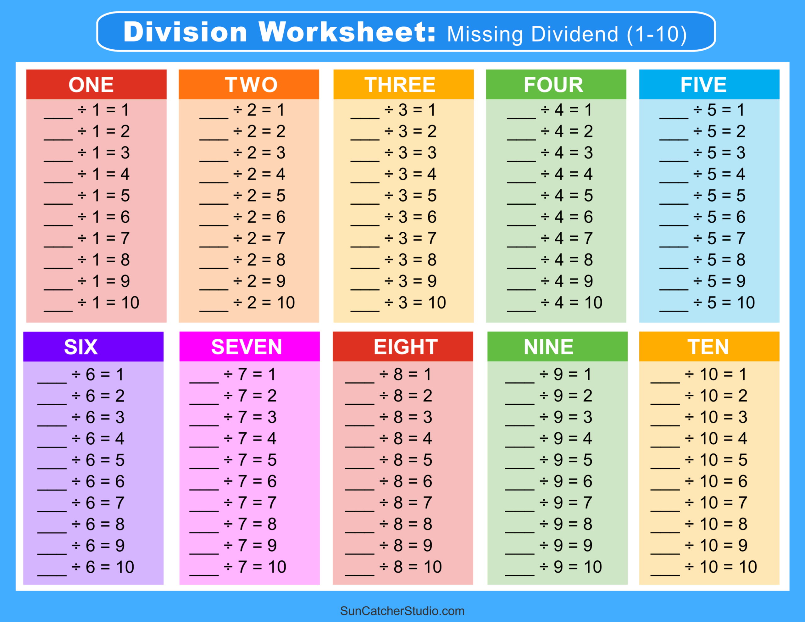 Free Printable Division Maths Table Worksheet Creative Center Worksheets Library