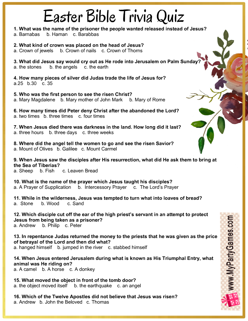 Free Printable Easter Bible Trivia Quiz With Answer Key