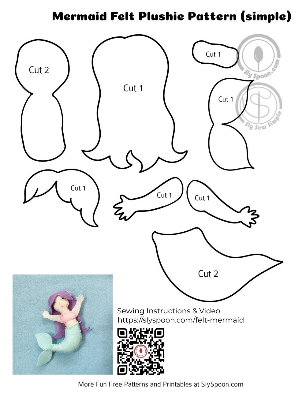 Free Printable Easy Felt Mermaid Doll Pattern Great For Beginners And Kids Sly Spoon