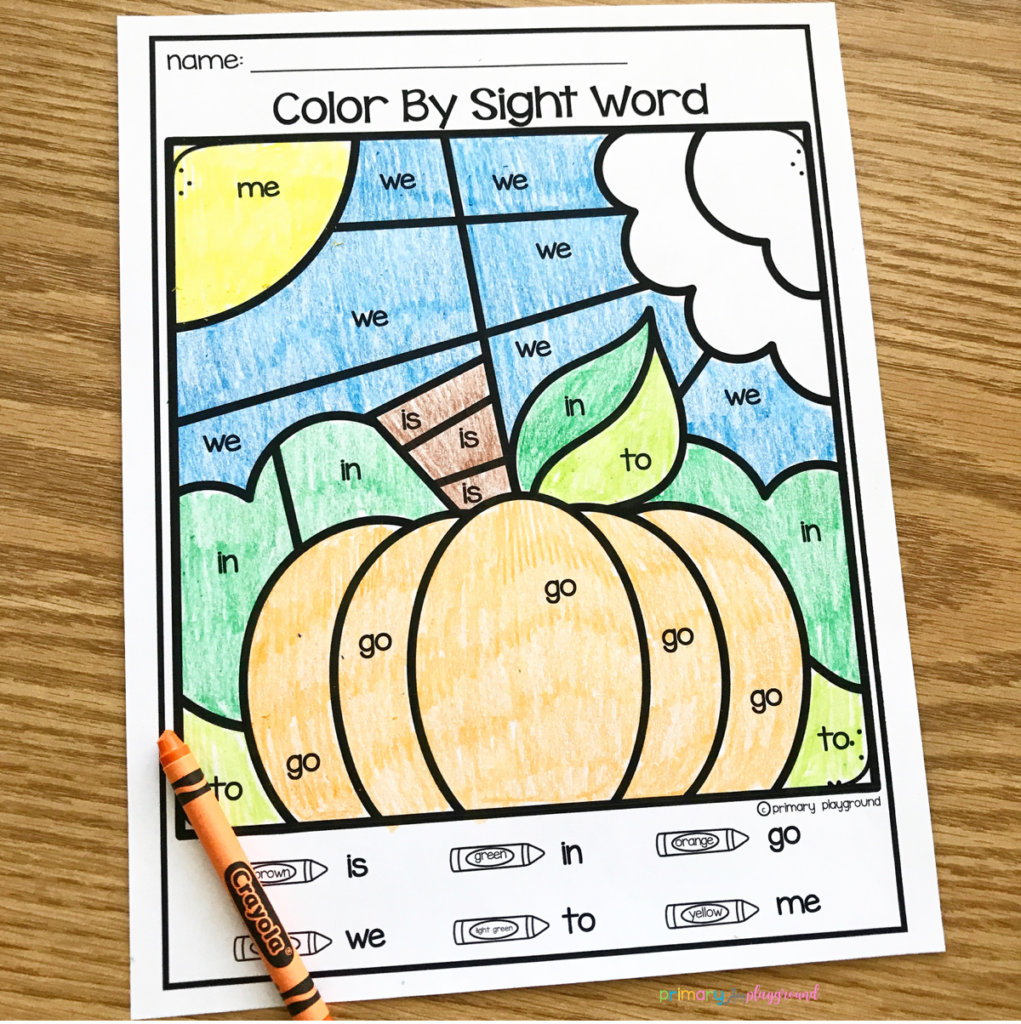 Free Printable Fall Color By Code Sight Words Primary Playground
