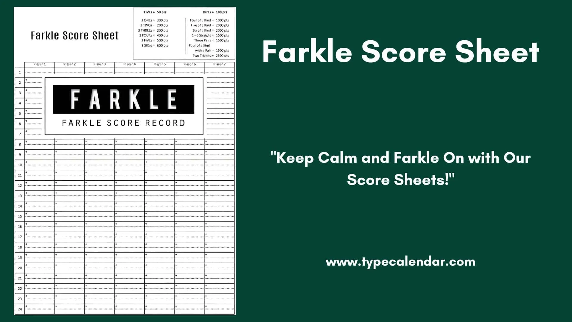 Free Printable Farkle Score Sheet Excel PDF Rules Gameplay Scoring