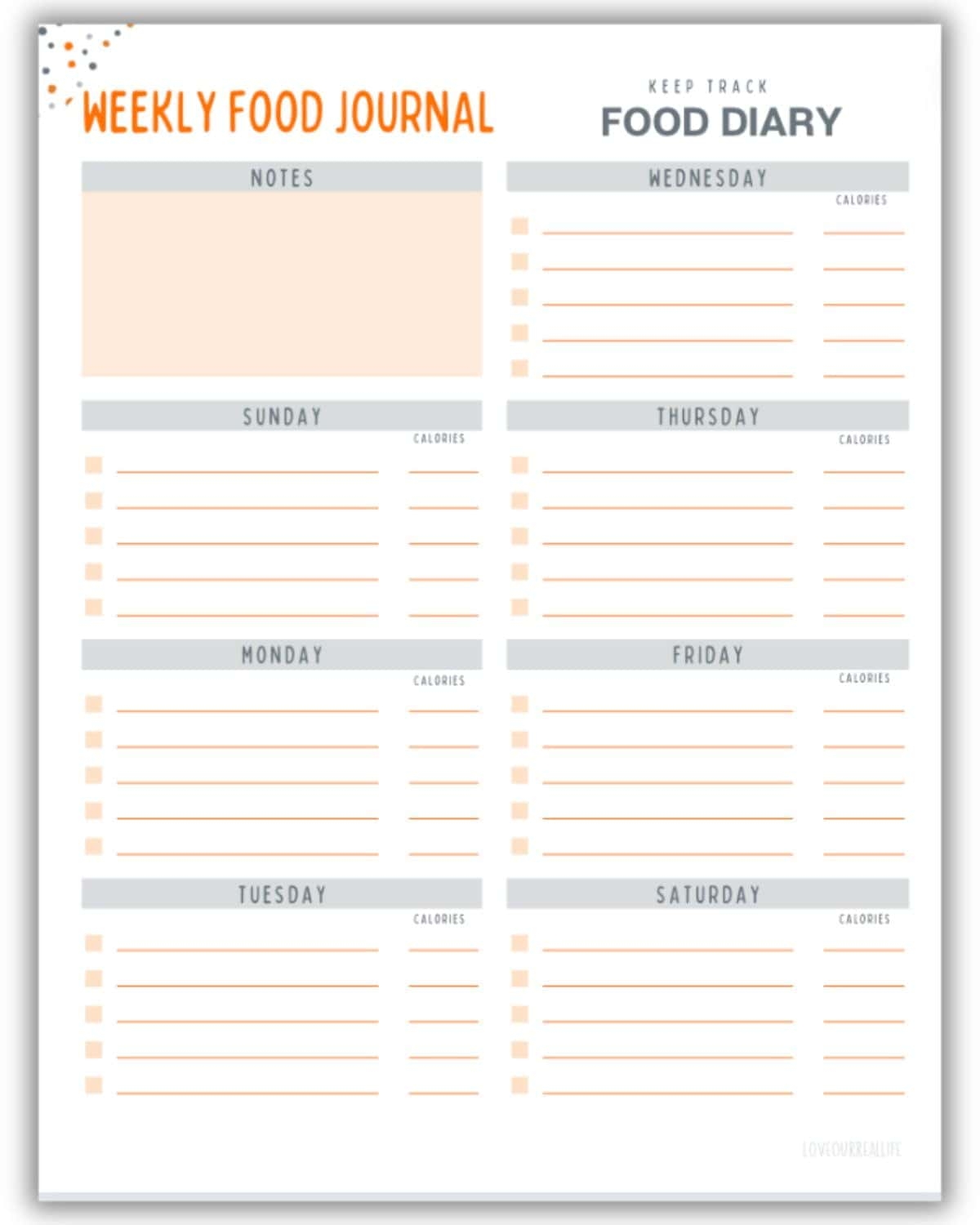 FREE Printable Food Journal Diary PDF Template Tracker Love Our Real Life