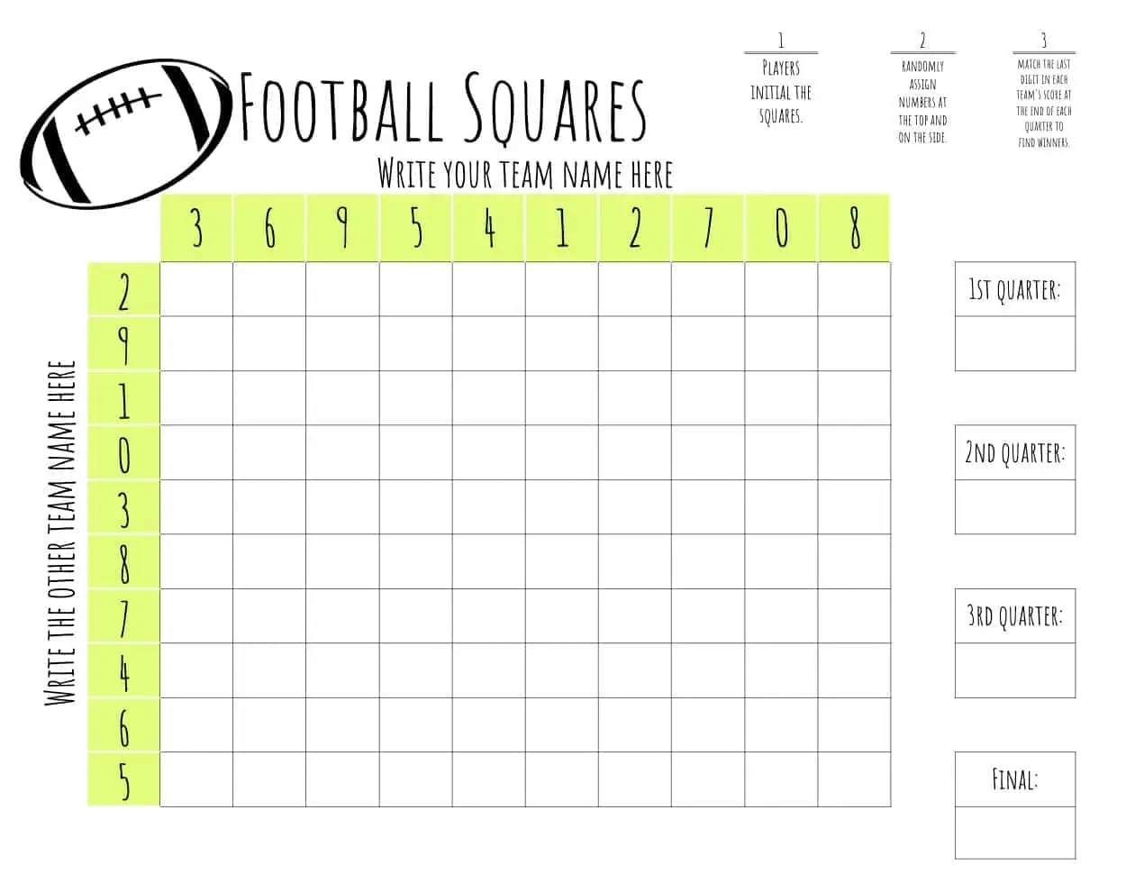 Free Printable Football Squares Template LL Home