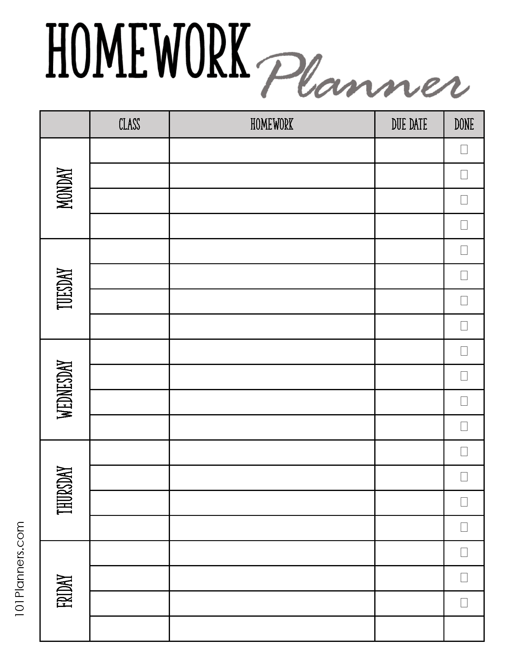 FREE Printable Homework Planner Template PDF Word Excel Or Jpg