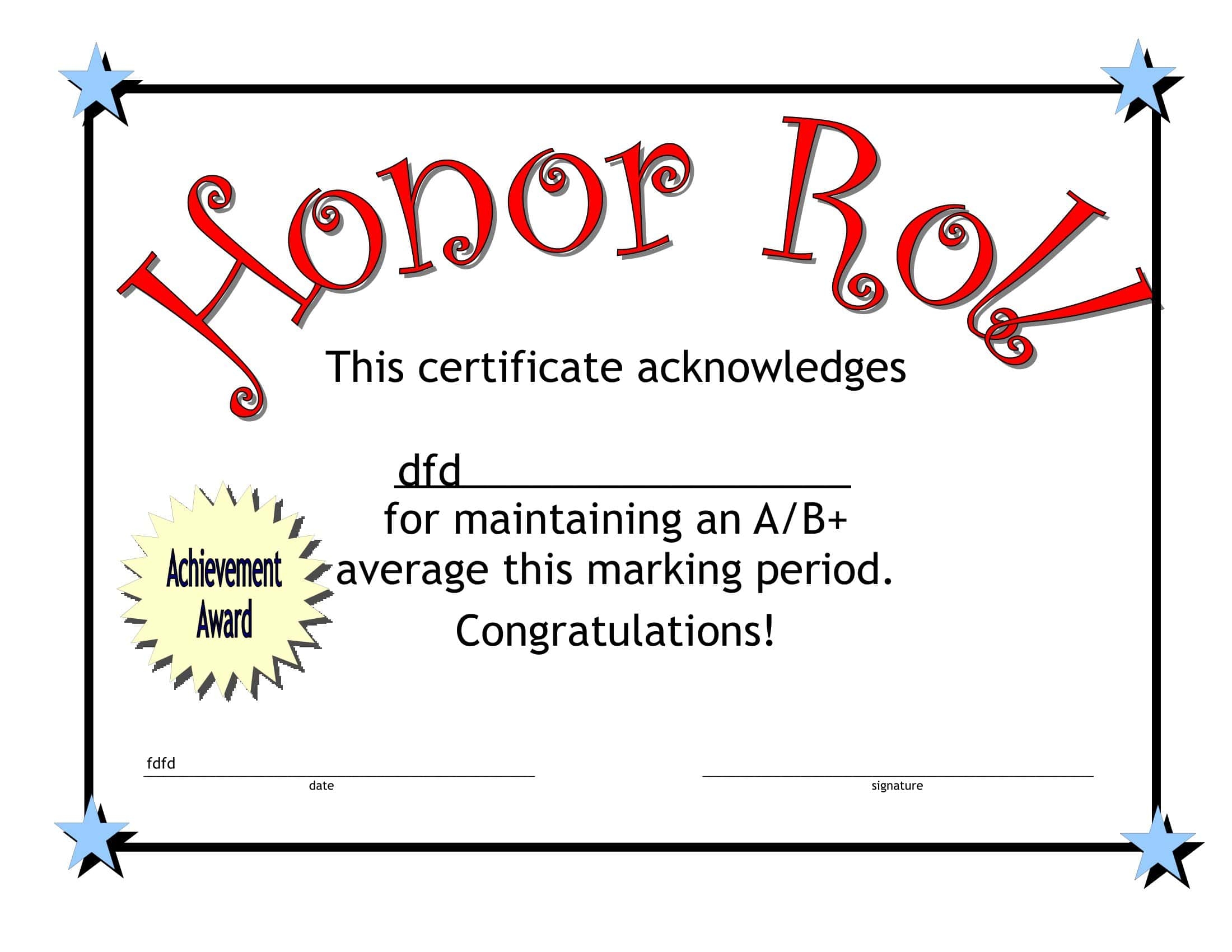 Free Printable Honor Roll Certificate Templates Word Excel PDF Sample