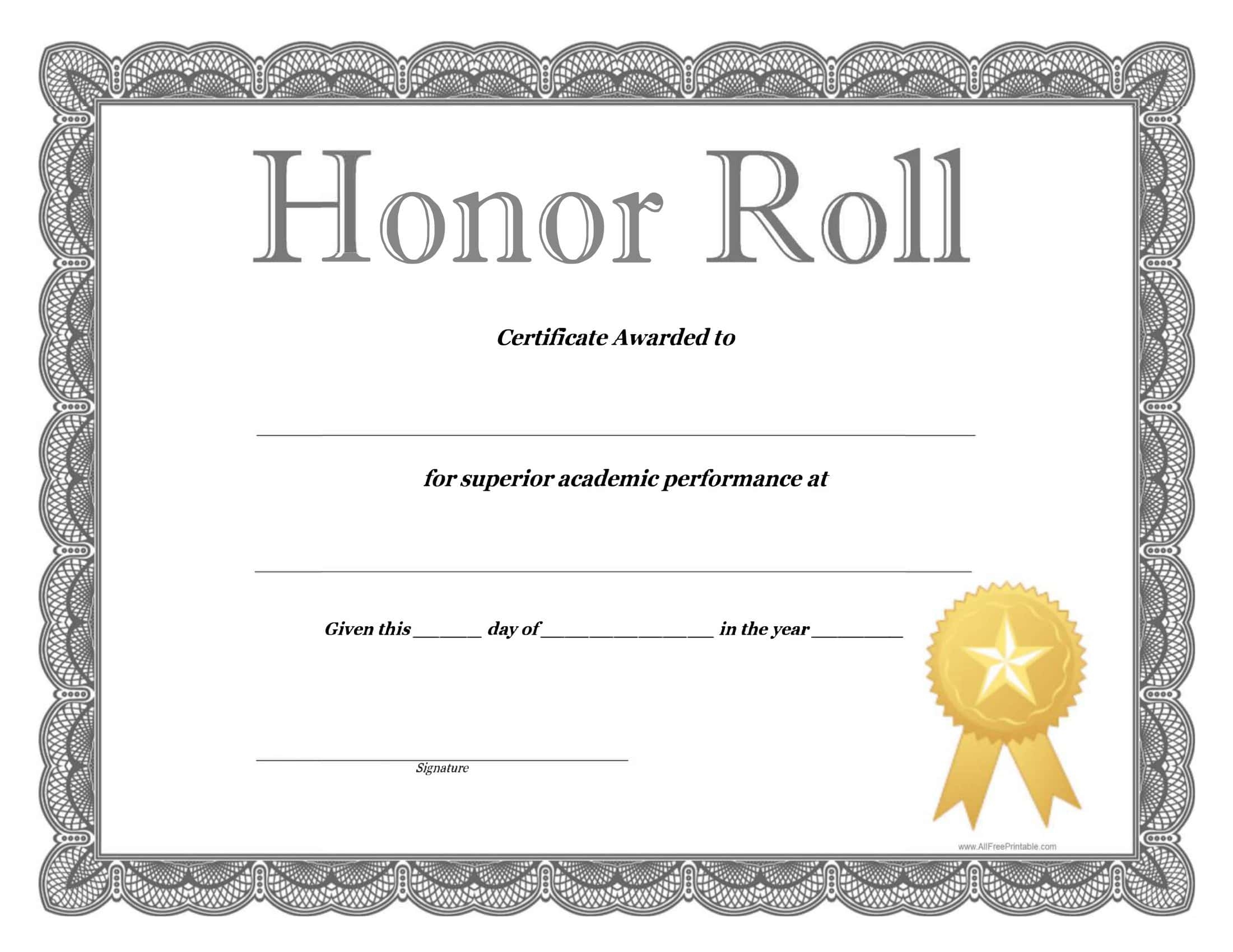 Free Printable Honor Roll Certificate Templates Word Excel PDF Sample