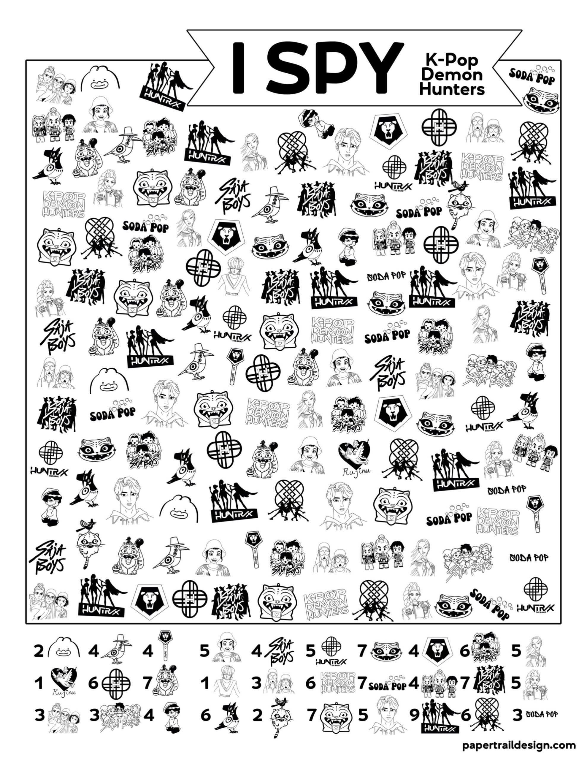 Free Printable I Spy K Pop Demon Hunters Activity Paper Trail Design