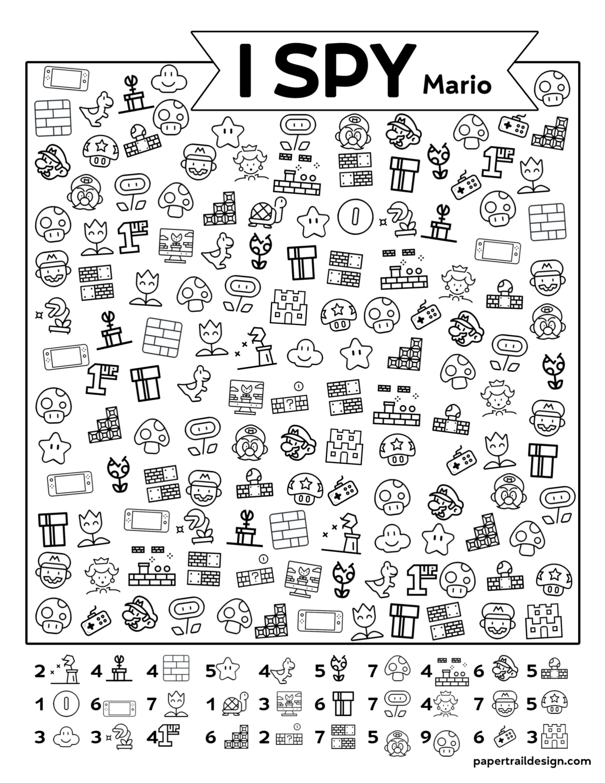 Free Printable I Spy Super Mario Activity Paper Trail Design