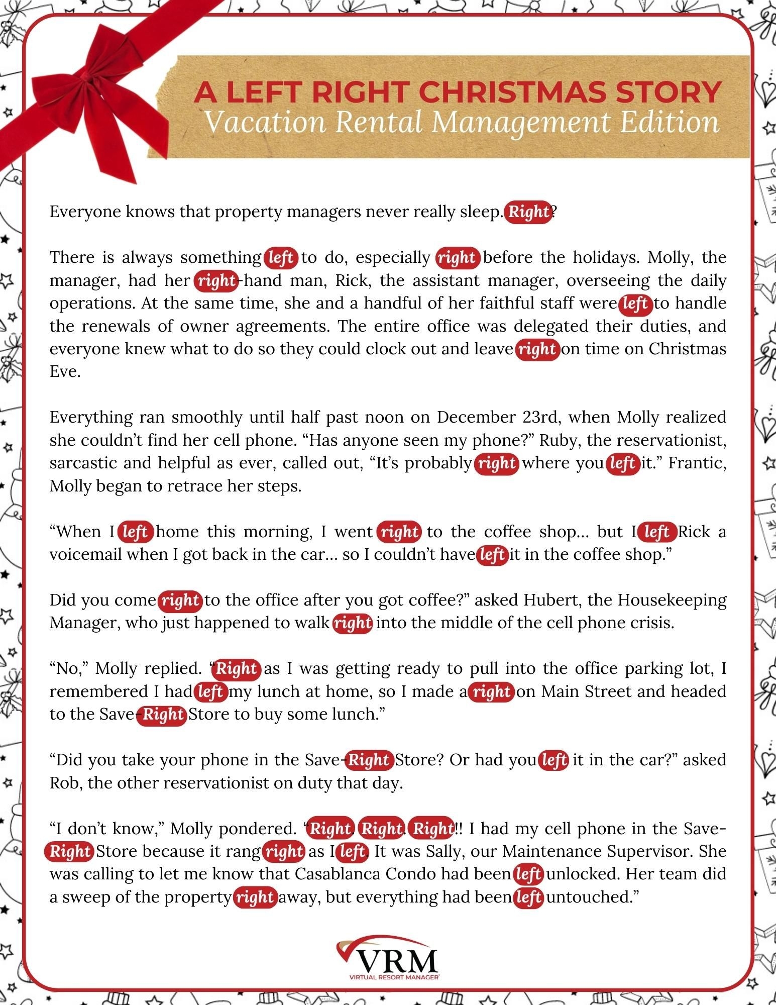 Free Printable Left Right Christmas Game Vacation Rental Management Edition