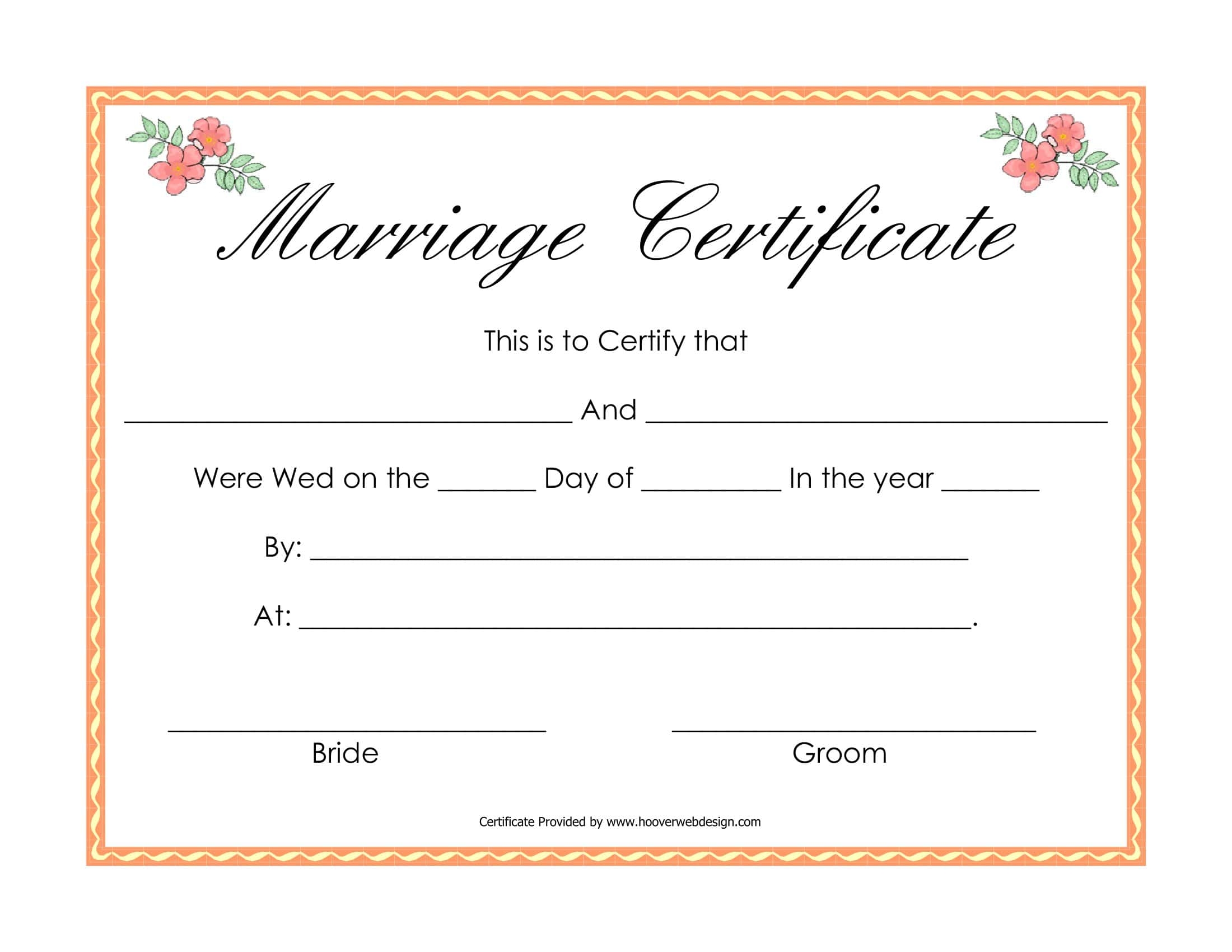 Free Printable Marriage Certificate Templates Word PDF Editable