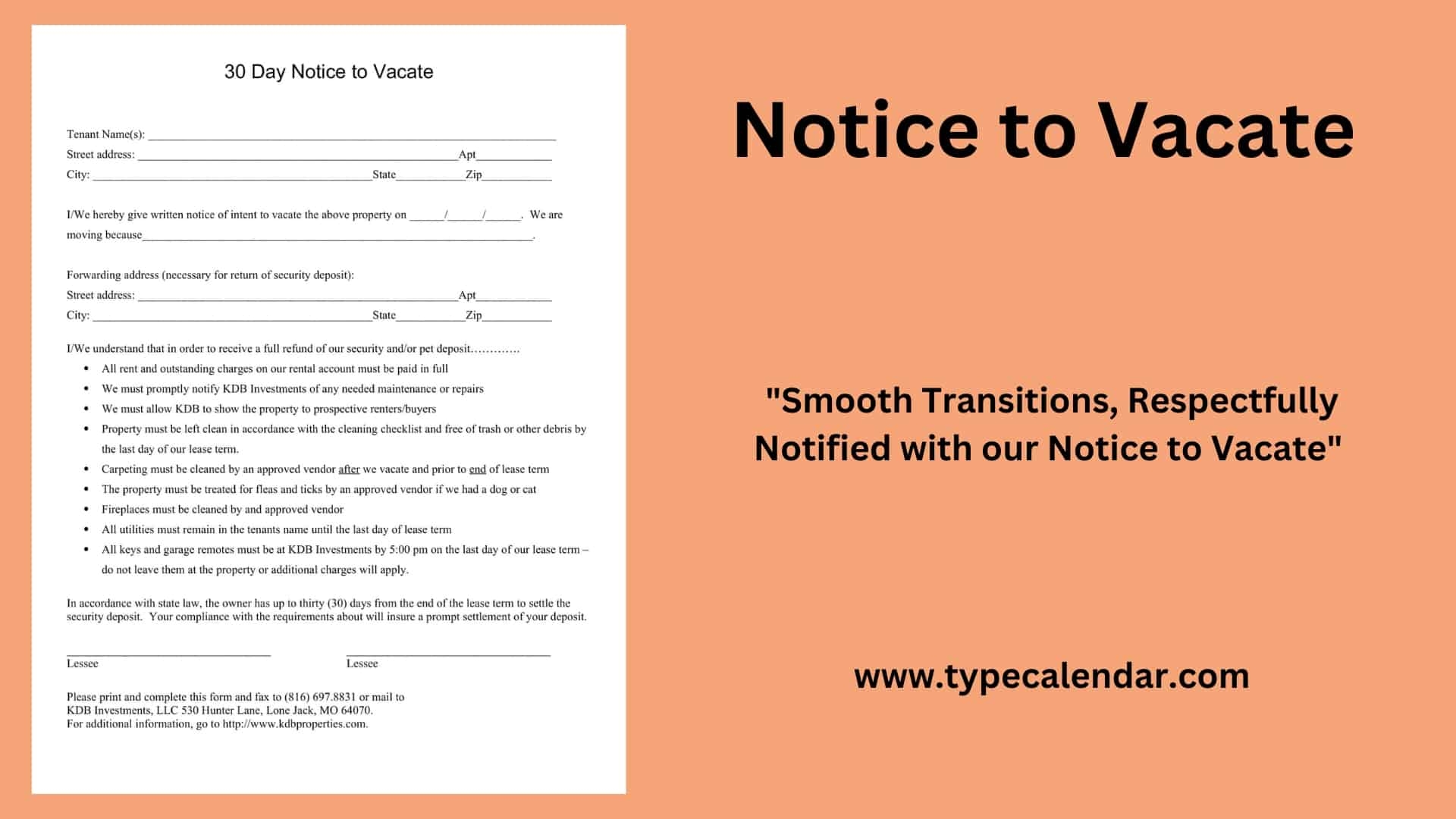Free Printable Notice To Vacate Letter Templates PDF 30 60 Day Notice 