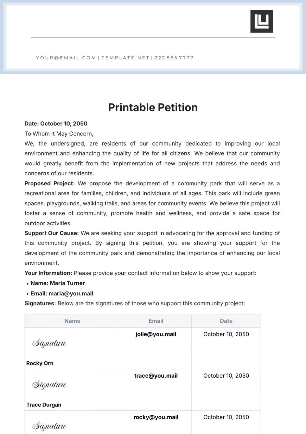 Free Printable Petition Template To Edit Online