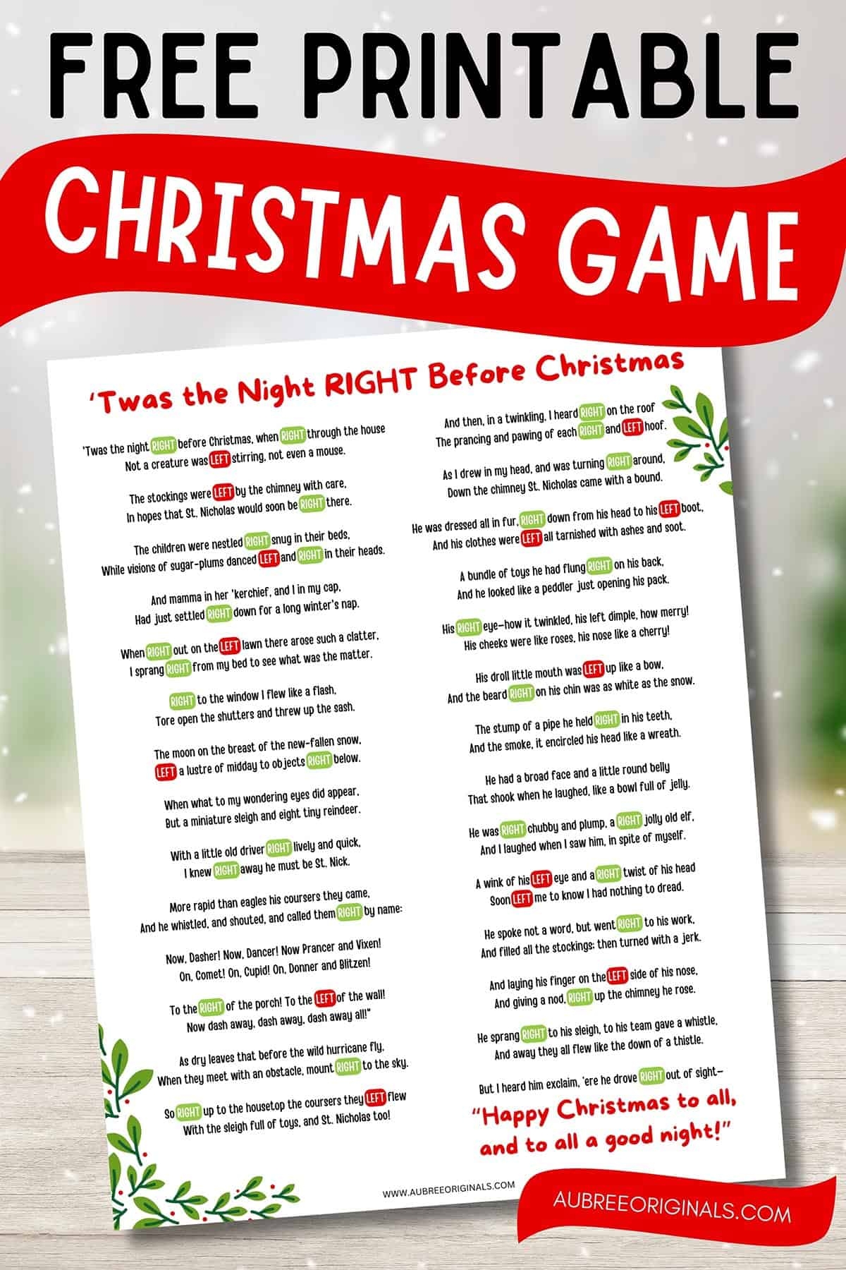 Free Printable Right Left Christmas Game Story Aubree Originals