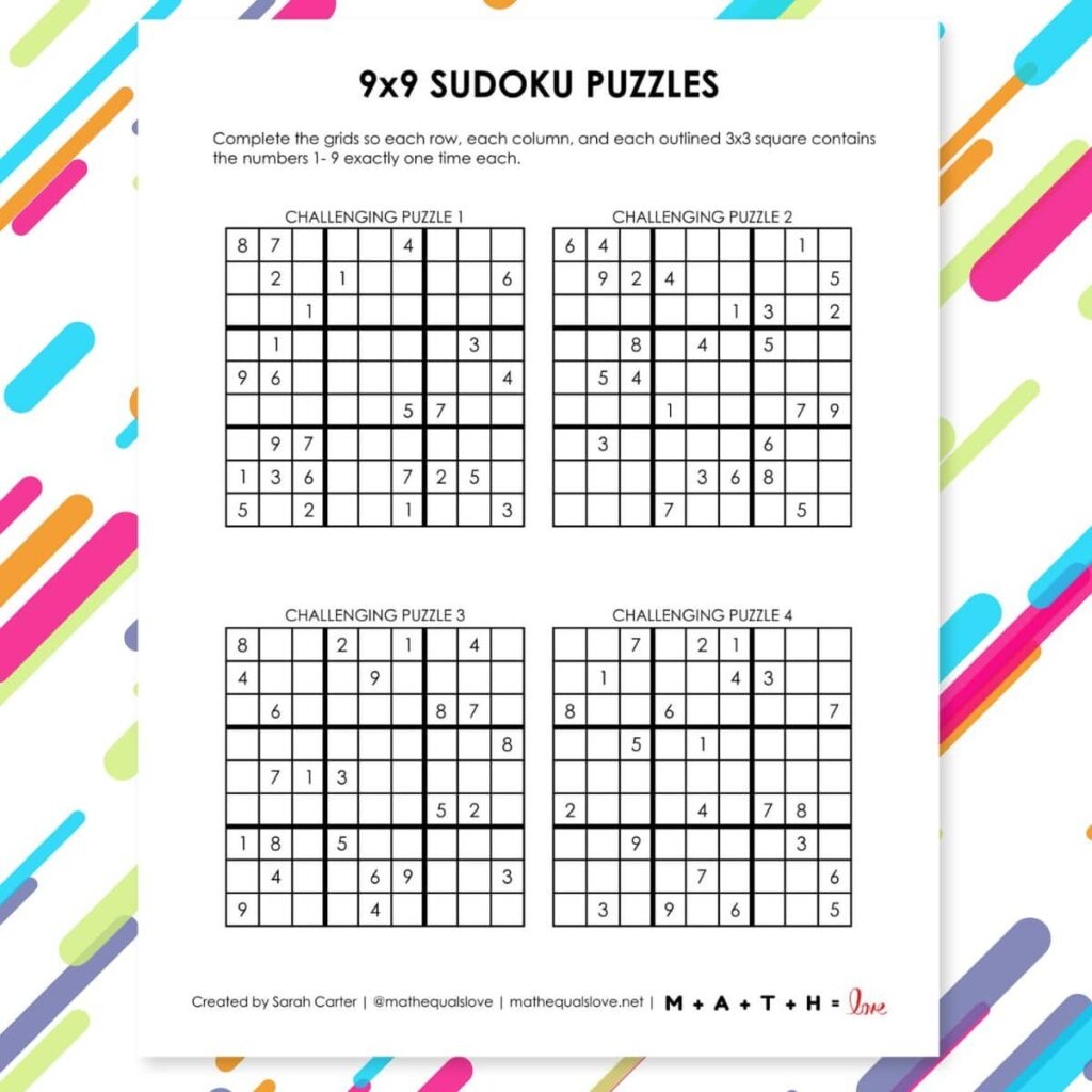 Free Printable Sudoku Puzzles 9x9 PDF Download