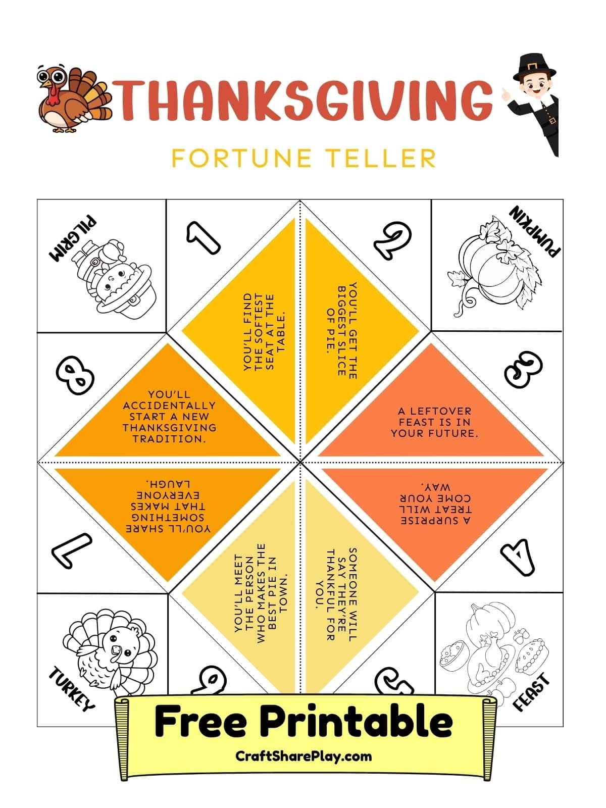 Free Printable Thanksgiving Fortune Teller Craft Share Play