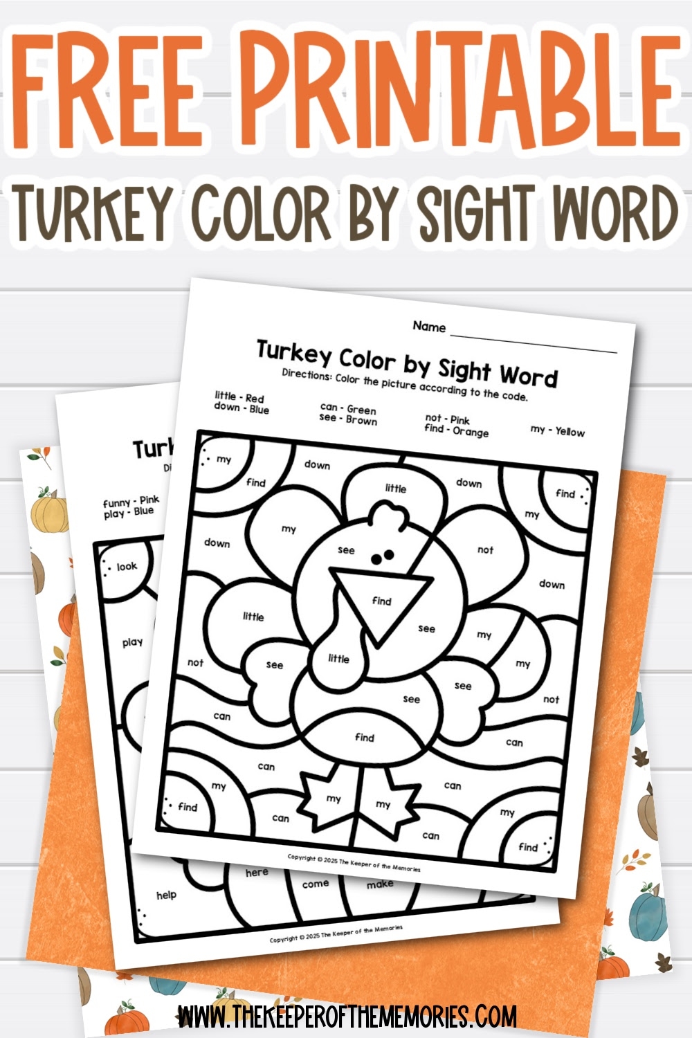 Free Printable Turkey Color By Sight Word The Keeper Of The Memories
