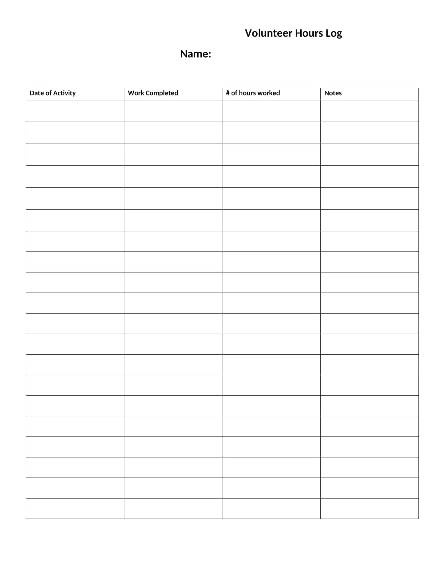 Free Printable Volunteer Hours Log Templates Excel PDF Form Sheet