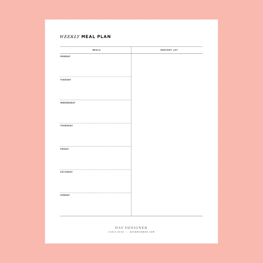 Free Printable Weekly Meal Planner Day Designer