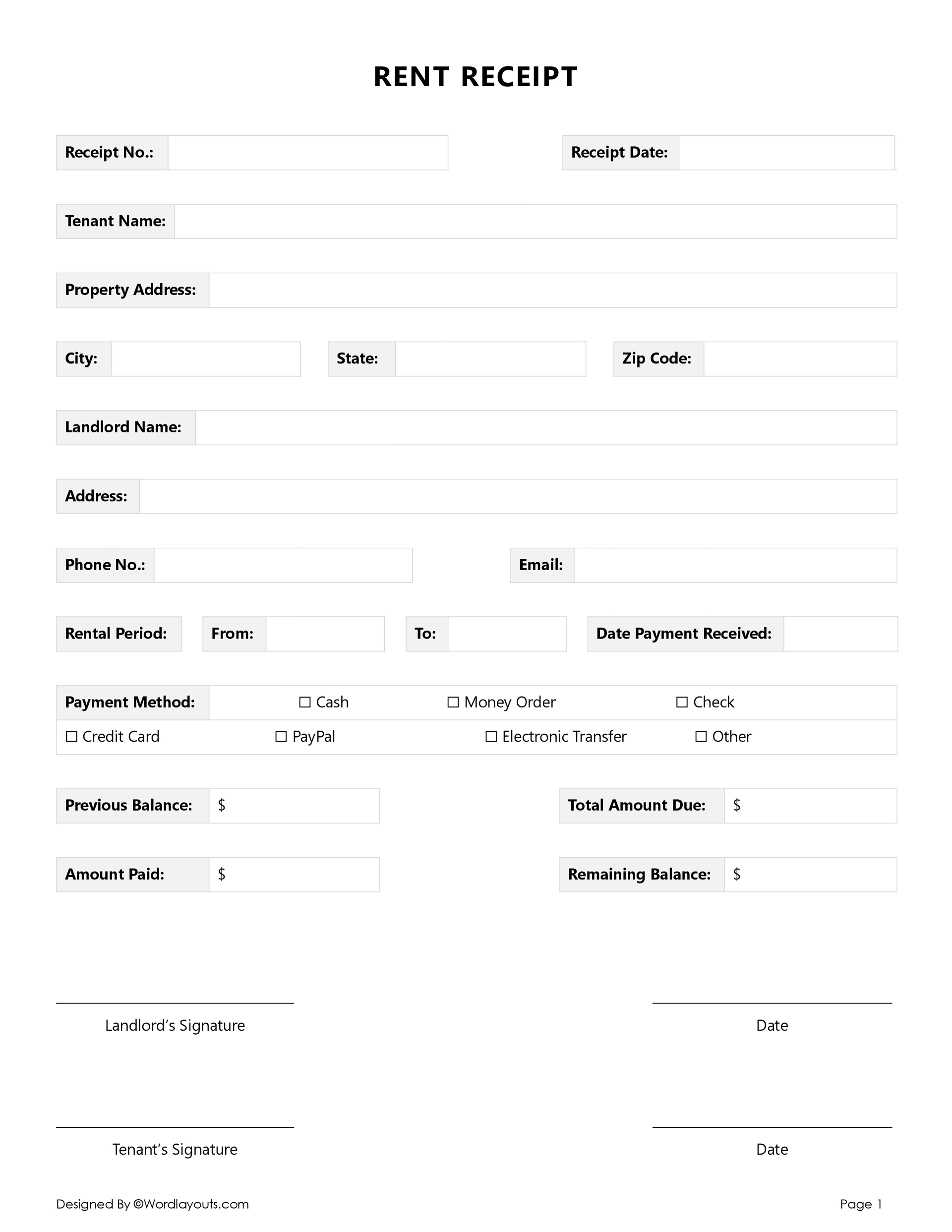 Free Rent Receipt Templates Word Google Docs 