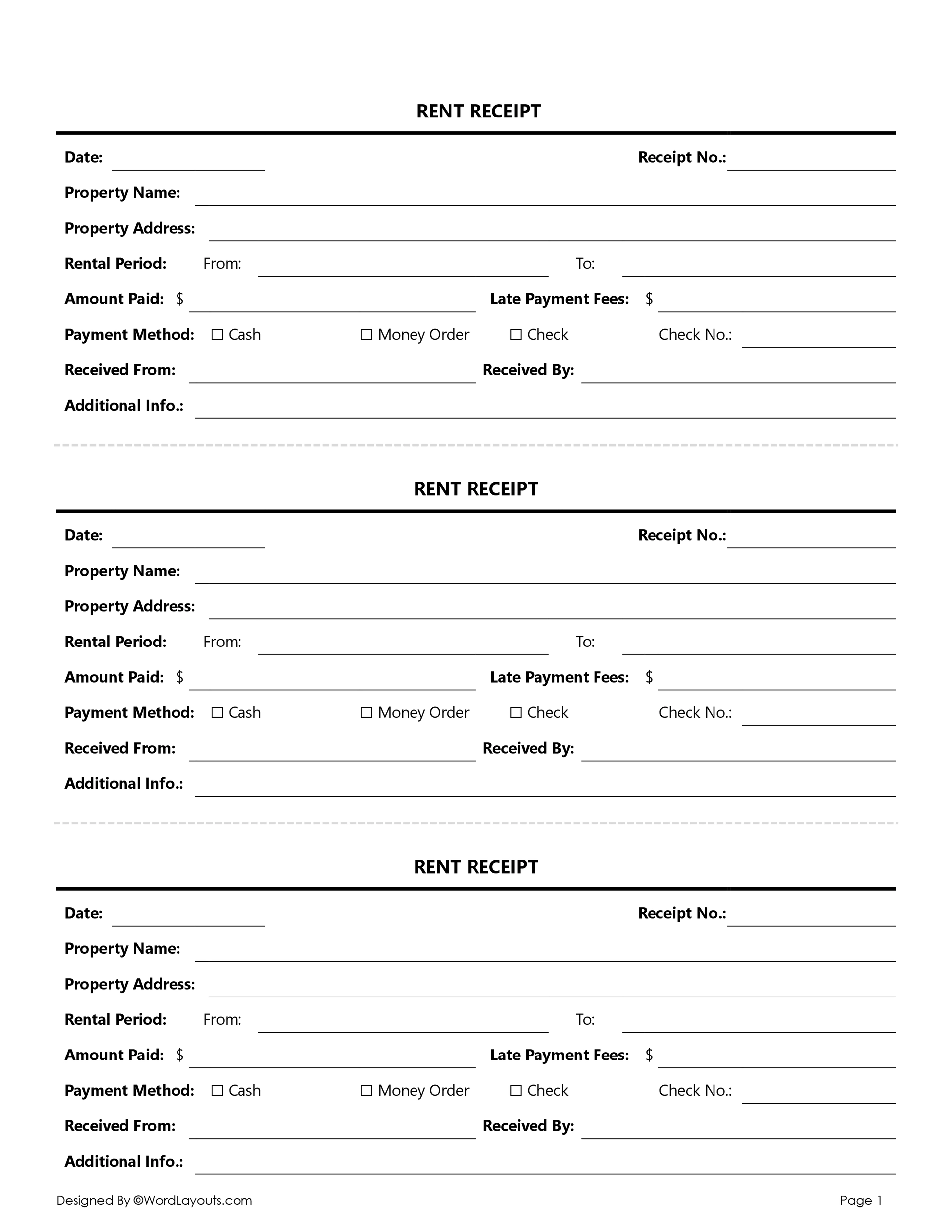 Free Rent Receipt Templates Word Google Docs 