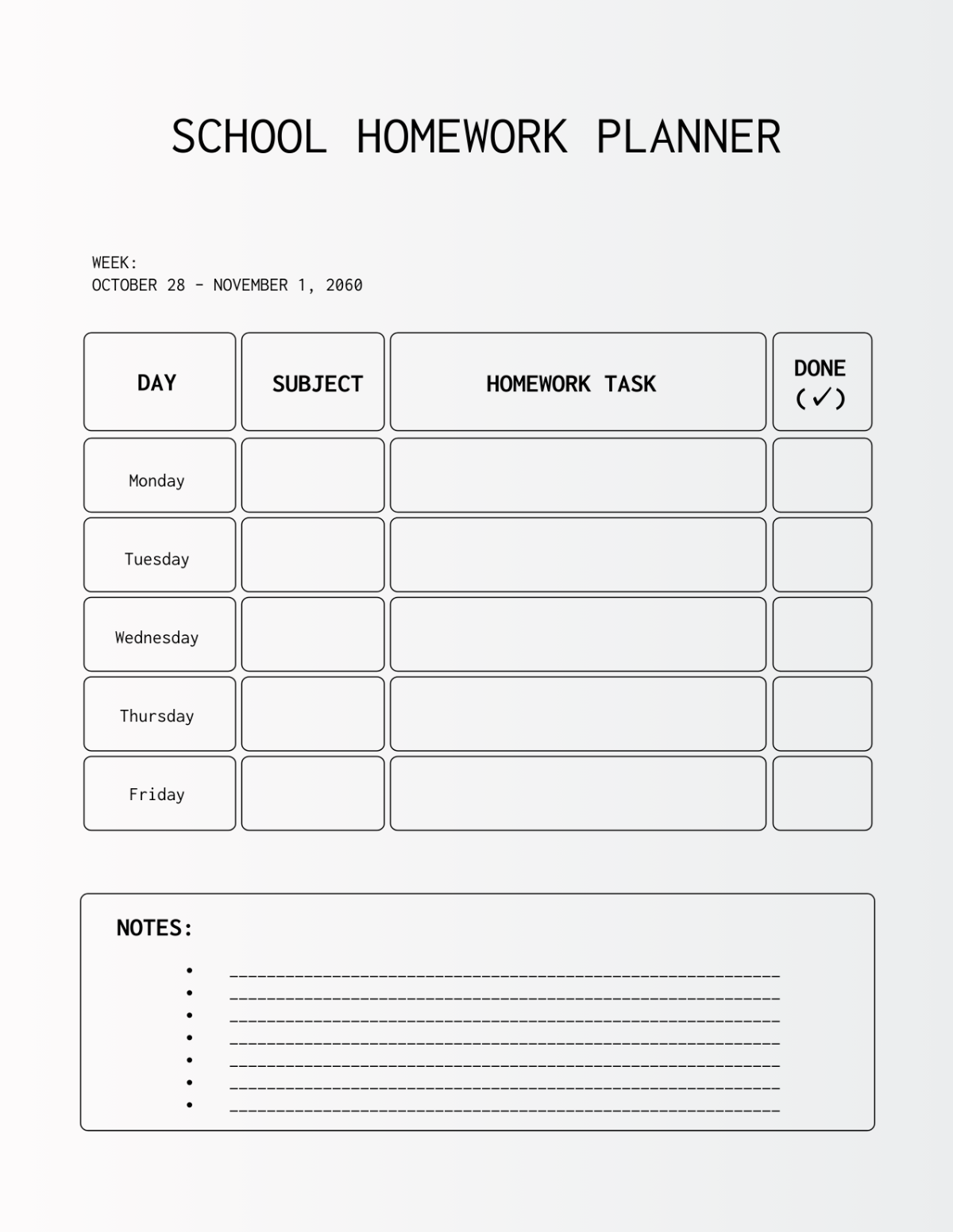 Free School Homework Planner Template To Edit Online Free School Homework Planner Template To Edit Online