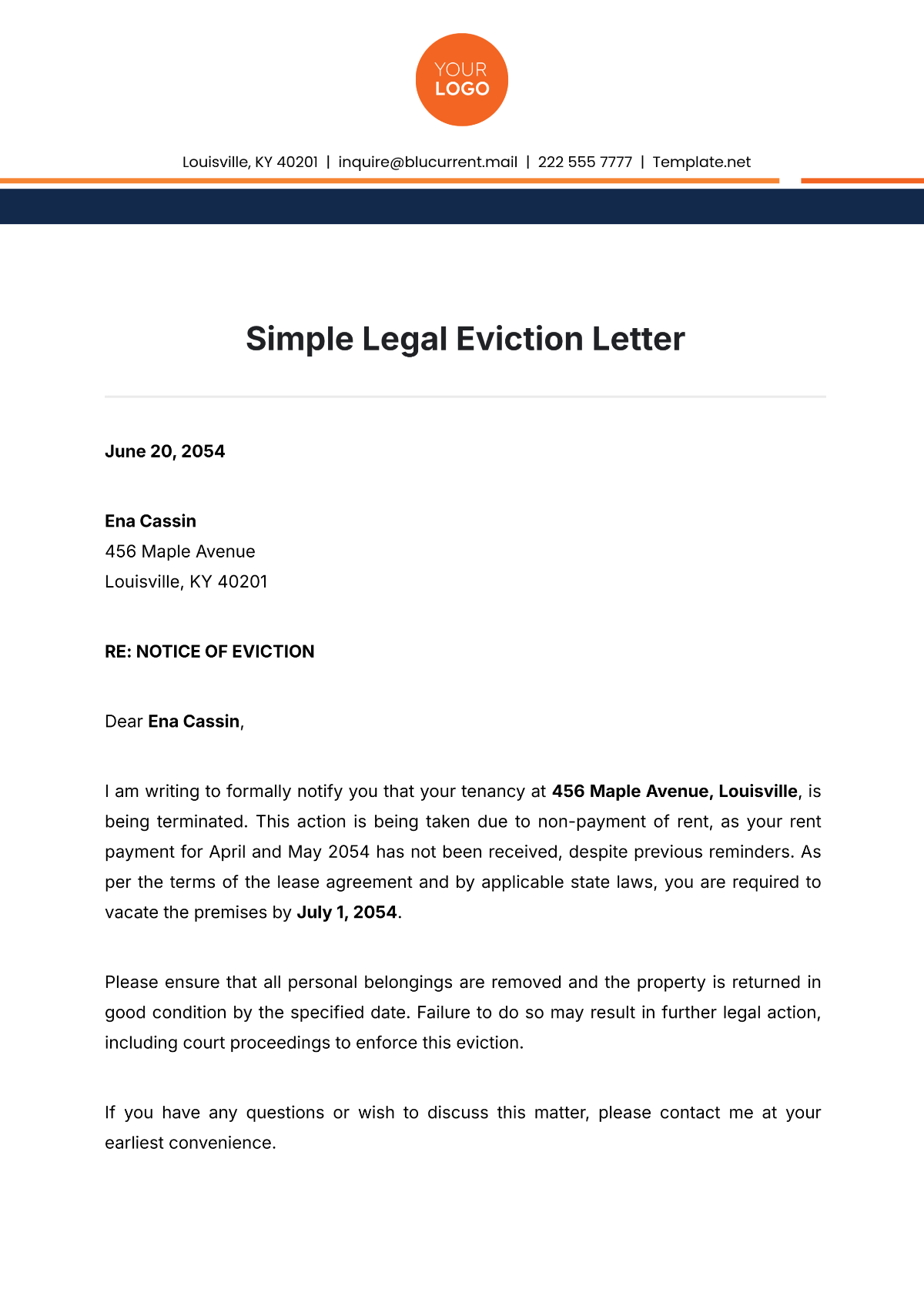 Free Simple Legal Eviction Letter Template To Edit Online