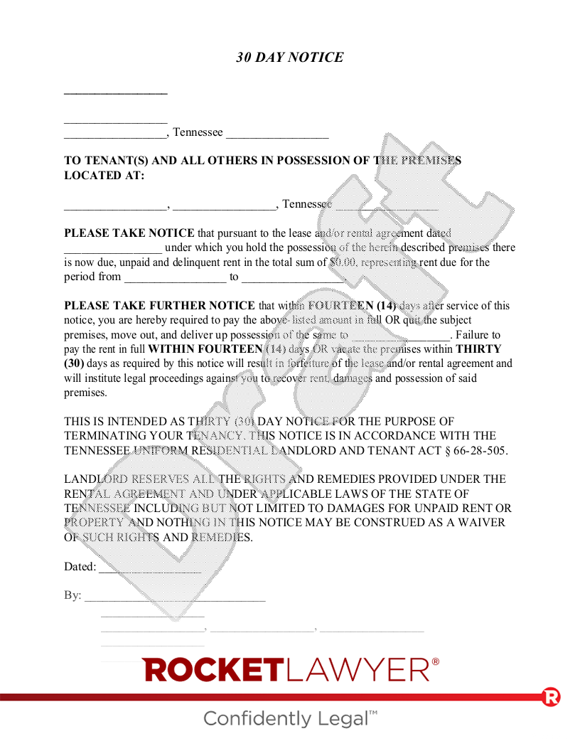 Free Tennessee Eviction Notice Template Rocket Lawyer