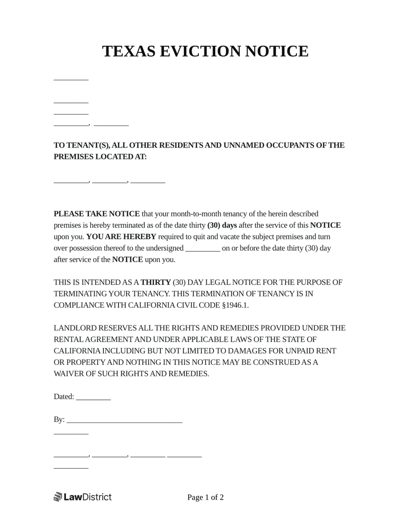 Free Texas Eviction Notice Laws amp Process LawDistrict Worksheets Library