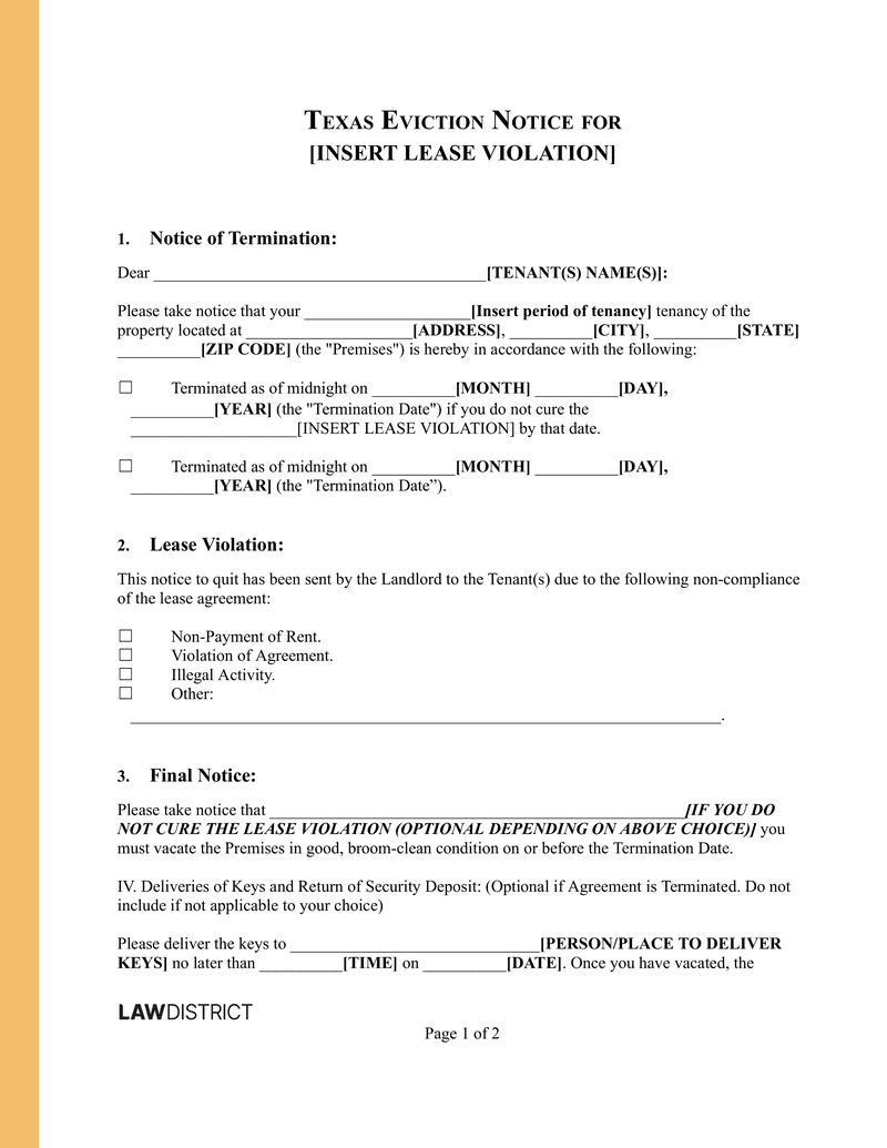 Free Texas Eviction Notice Laws Process Lawdistrict